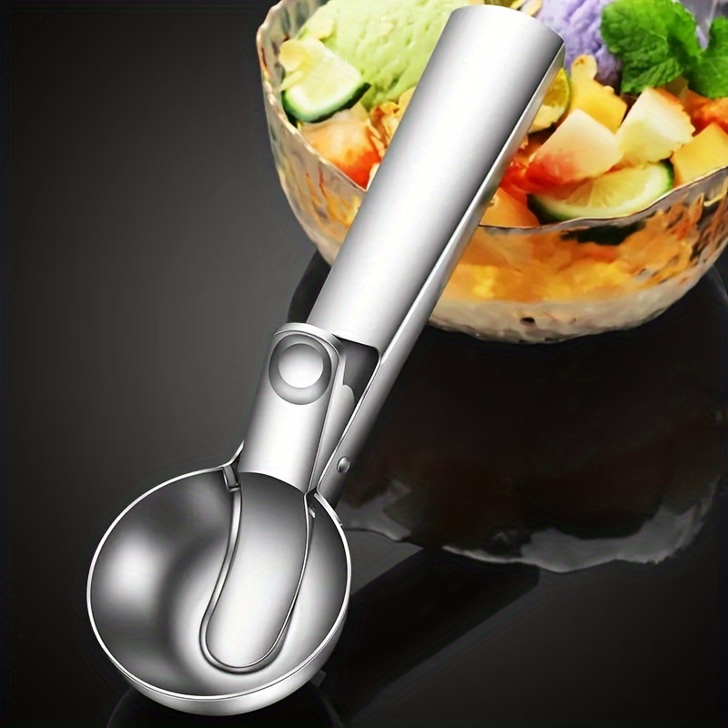 Solid Stainless Steel Ice Cream Scoop,stainless Steel Ice Cream Spoon With  Easy Trigger, Dipper For Fruits, Water Melon Scoop