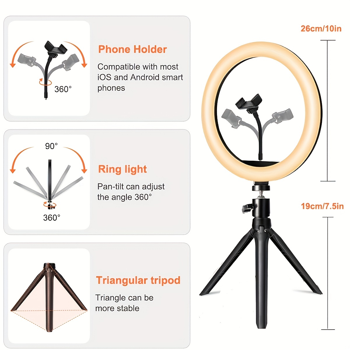 1pc Ringlight Ring Light With Extendable Tripod Stand & Cell Phone Holder,  Dimmable LED Circle Light