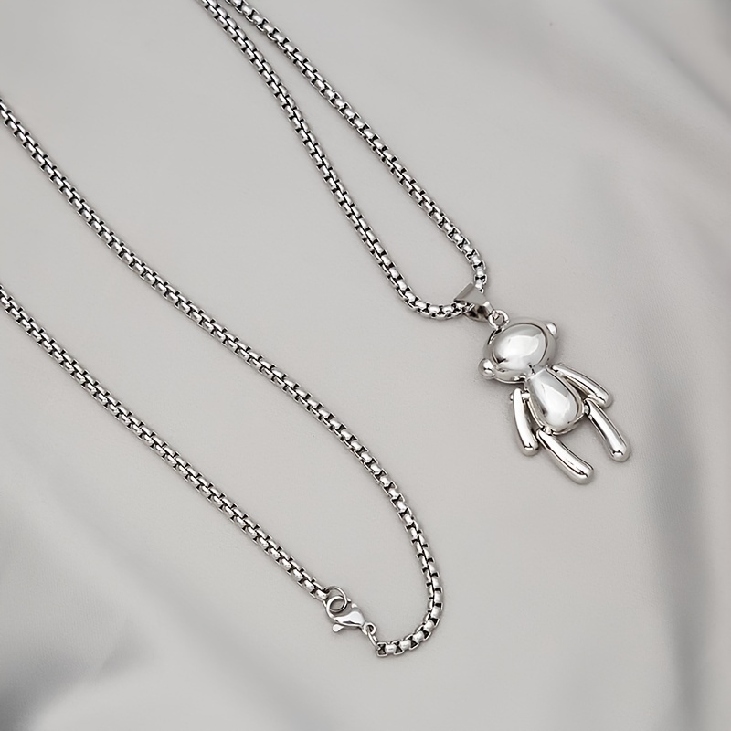 Astronaut White Gold Silver Black Pendant Chain Necklace