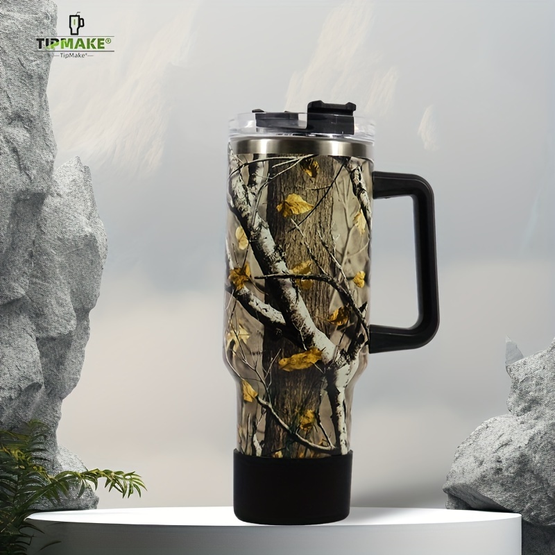 40oz Marble Insulated Tumbler With Handle And Straw