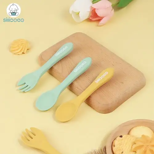 Silicone Spoon And Fork For Baby Utensils Set, Self Feeding Baby