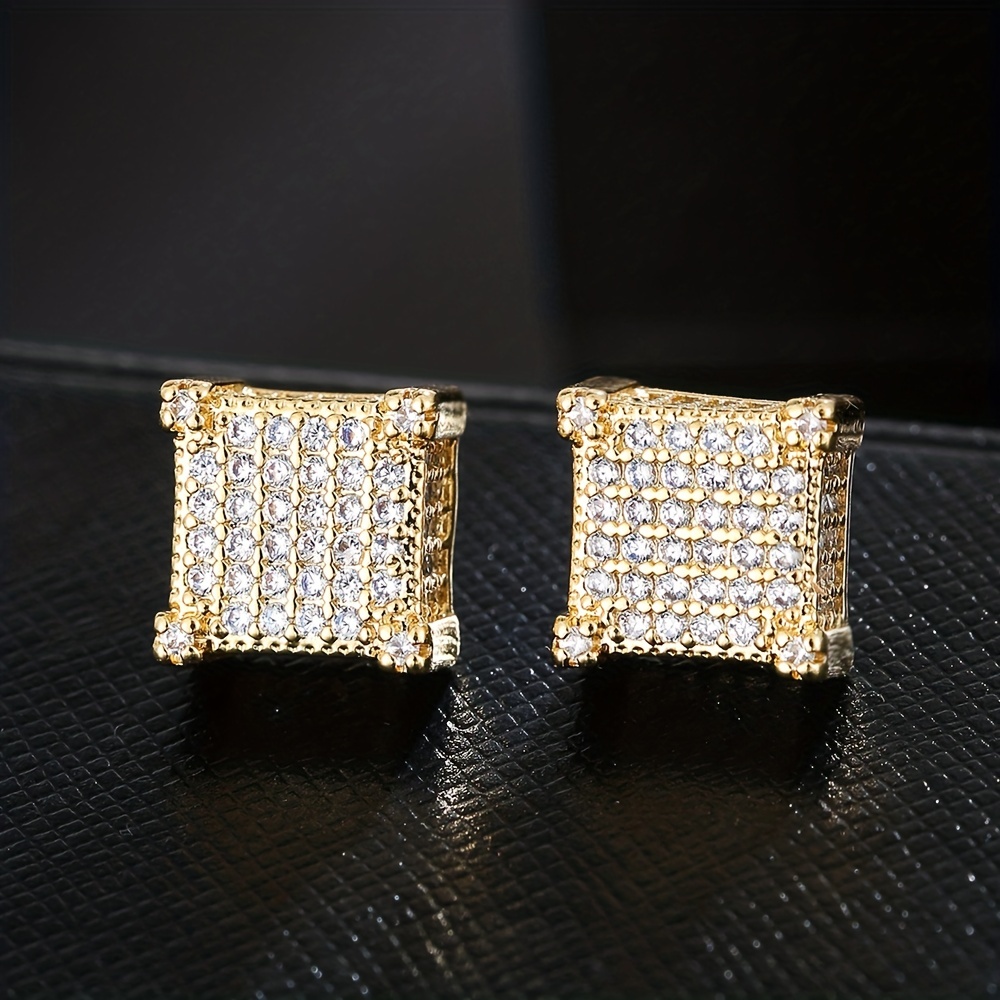 Square Kite Earrings Iced CZ Hip Hop Mens Ladies Real 14k Rose