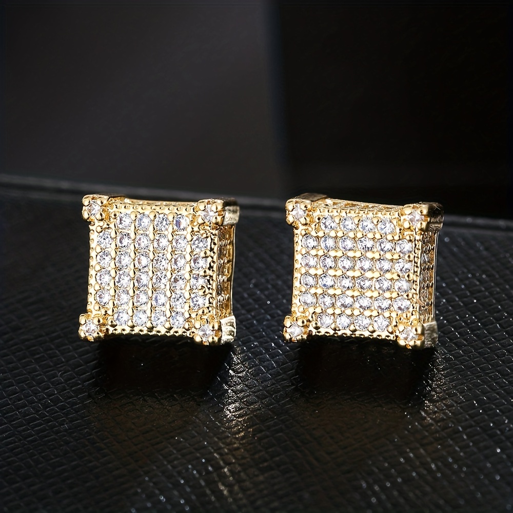 Square Cross Zircon Thread Stud Earrings for Men