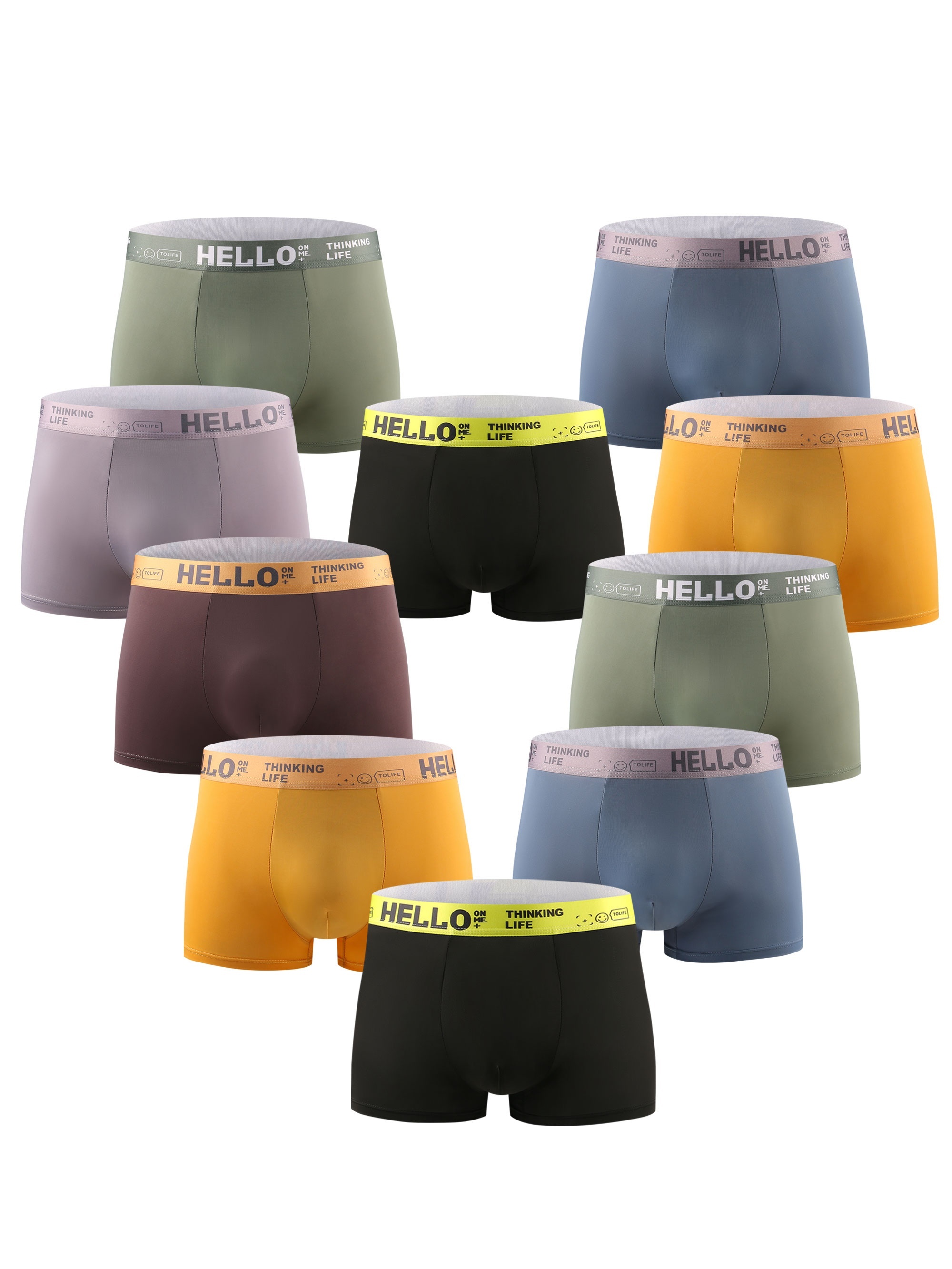 10 Pcs Of 'Hello' Men's Ice Silk Boxer Briefs, Breathable, Quick Drying,  Comfortable, Elastic Underwear, Simple And Fashionable Men's Underwear
