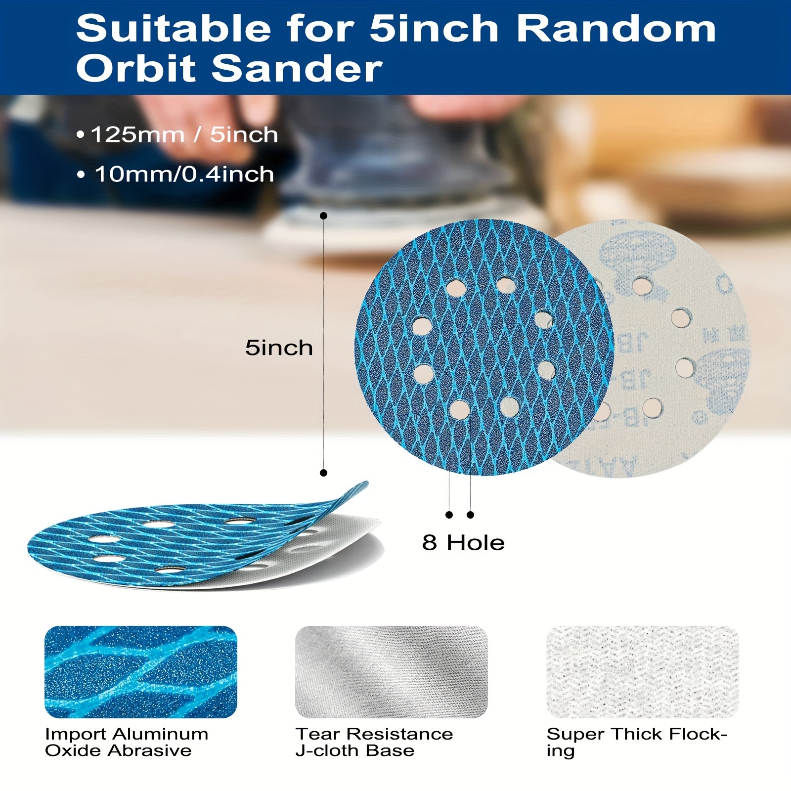 70pcs Diamond Shape 12.7cm Sanding Disc Assorted 8 Hole Hook and Loop