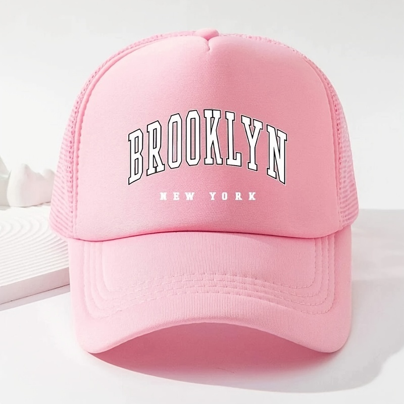 Casual Baseball Brooklyn Print Mesh Breathable Trucker Hat Womens