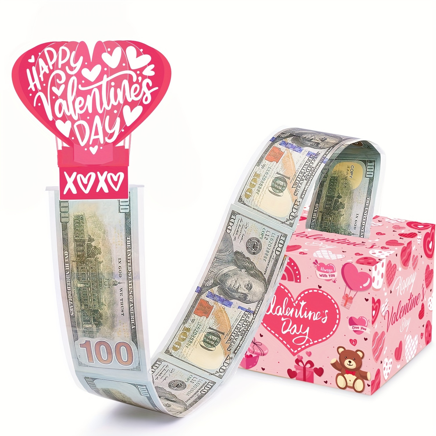  Caja de dinero para regalo en efectivo, color rosa, caja de  regalo para dinero en efectivo, caja de amor con kit de extracción de  dinero y cadena de luz automática de