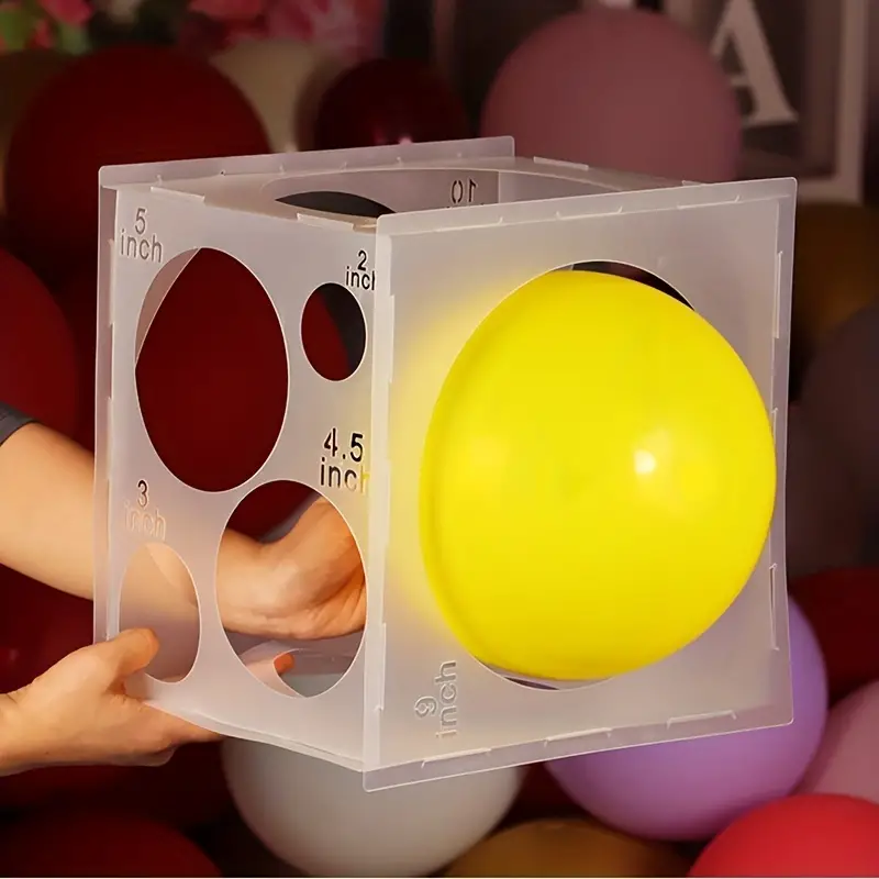 1 juego de medidores de globos, dispositivo de medición de globos, caja de  medición de tamaño de globo cuadrado transparente, accesorios para globos