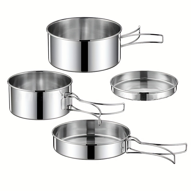 Stainless Steel Camping Cookware Set Portable And Durable - Temu