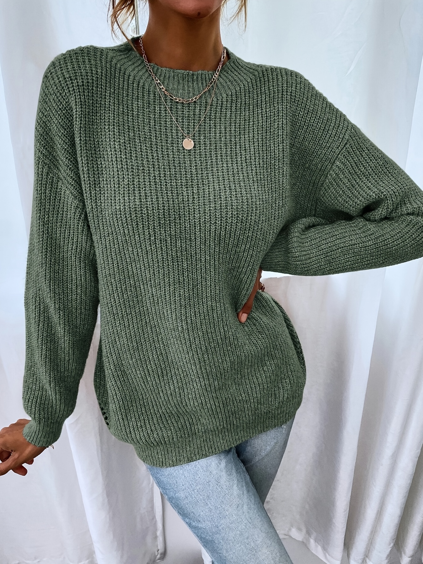 Womens Ribbed Knit Sweater - Temu