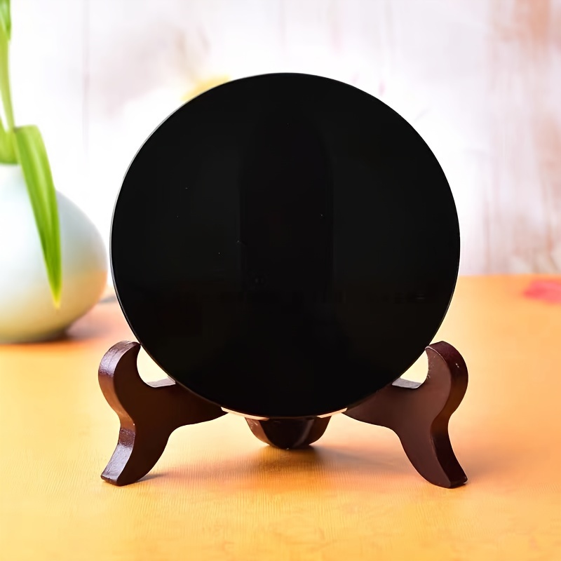 1pc Grattoir En Obsidienne Noire, Avec Support, Rond, Décoration