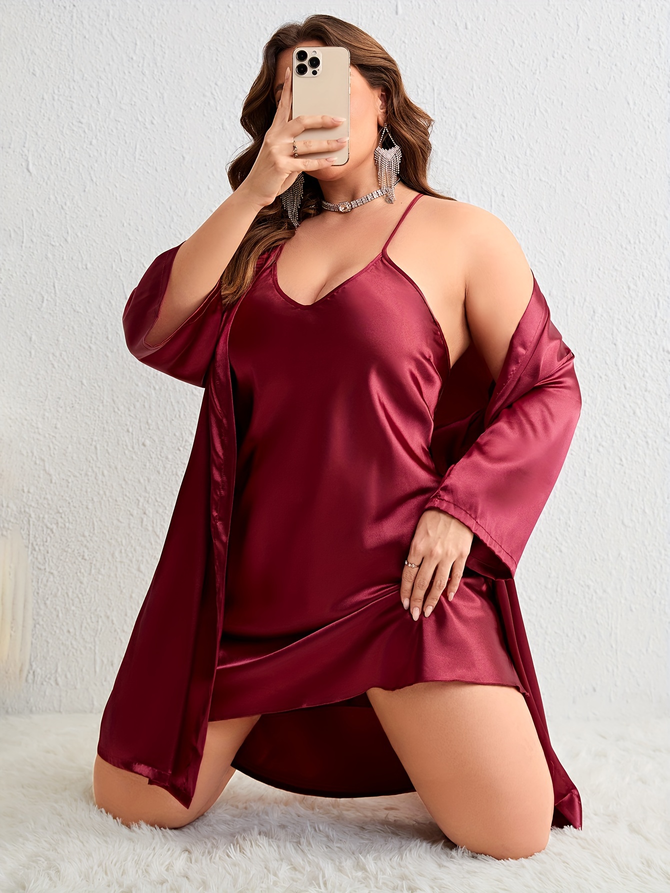 Plus Size Sexy Outfits Set Women's Plus Solid Long Sleeve - Temu