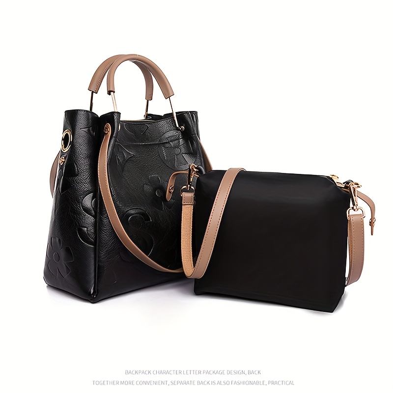 Elegant Flower Embossed Handbag, Fashionable Satchel Bag For Work, Classic  All-Match Bag