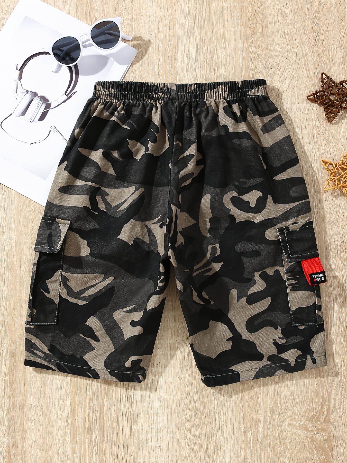 Boys Casual Camouflage Elastic Waist Pocket Cotton Cargo - Temu Canada