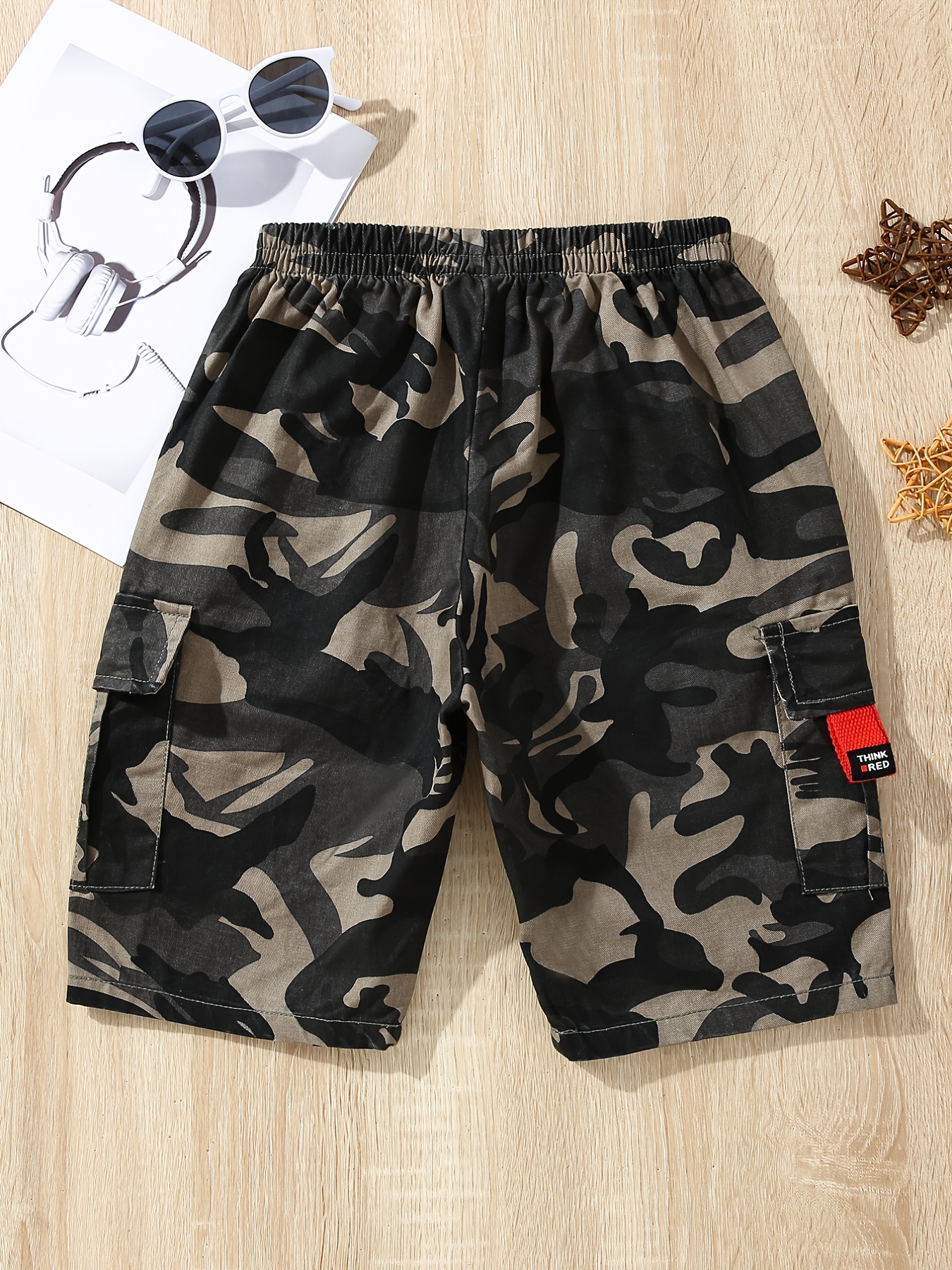 Boys Camo Cargo Shorts Elastic Waist Summer Clothes