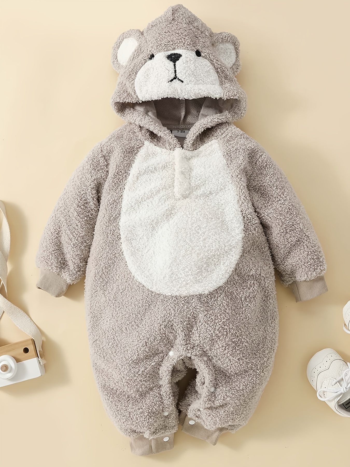 Cute Bear Shape Baby's Warm Footed Hooded Romper - Temu