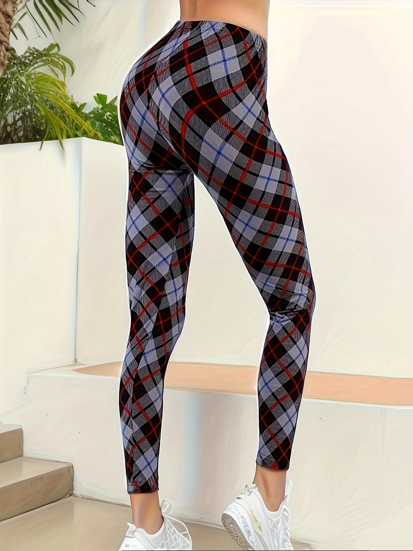 Checkerboard Plaid Print Workout Yoga Tight Pants Stretchy - Temu Canada
