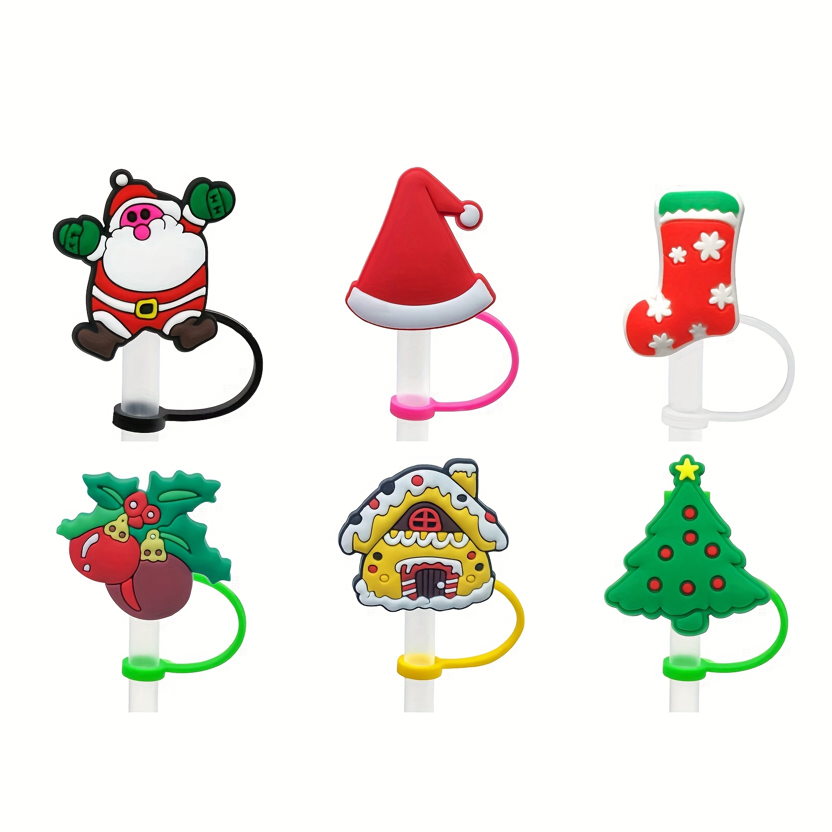 Cute Cartoon Dustproof Straw Cover Reusable Christmas Series - Temu