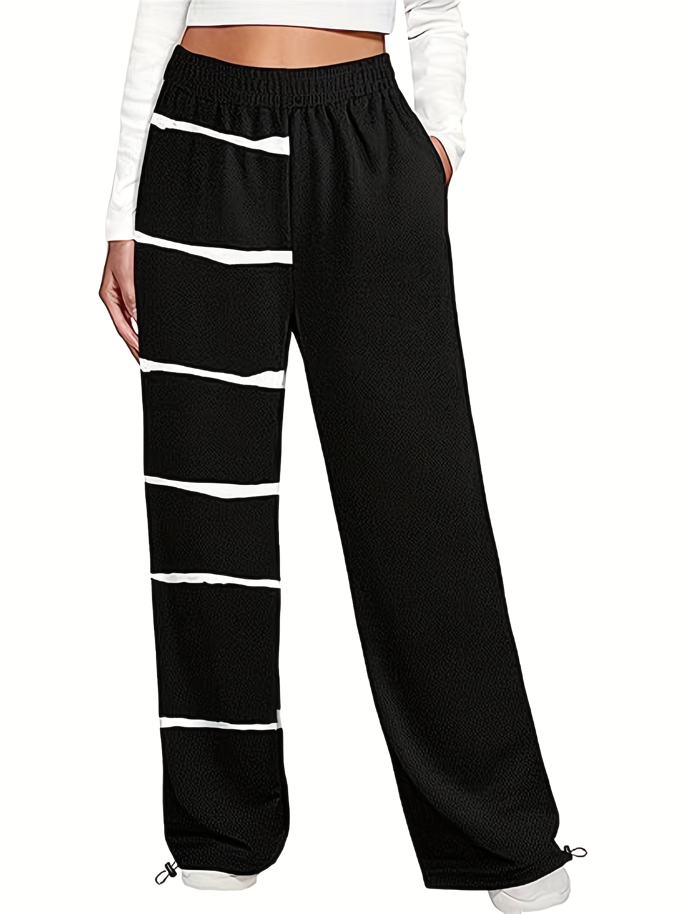 Butterfly Print Color Block Pants Casual Elastic Waist - Temu