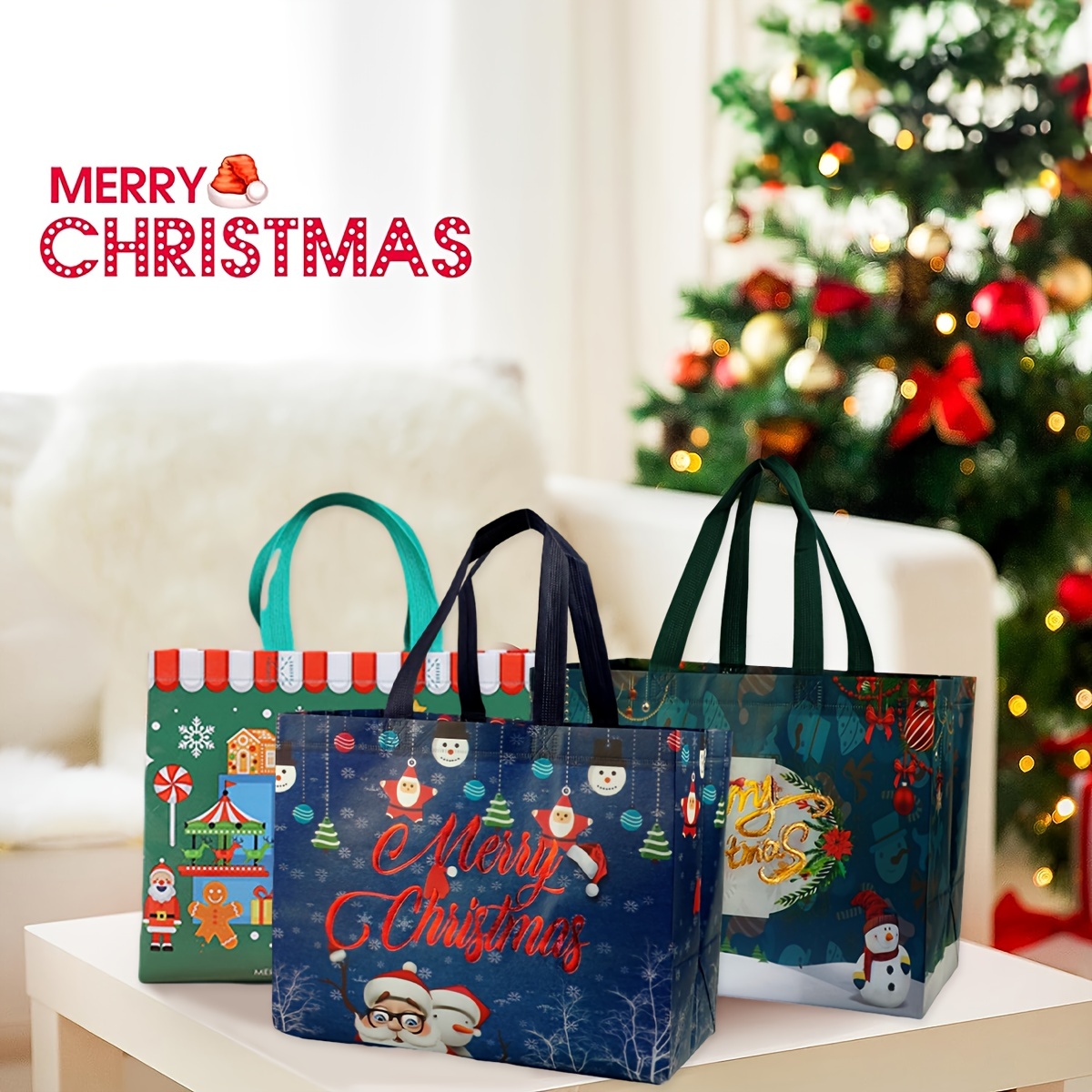 12pcs/set, Christmas Gift Bags Extra Large And Large Christmas Bags With  Handle Reusable Non-Woven Tote Bags Holiday Gift Bags For Xmas Gifts  Wrapping