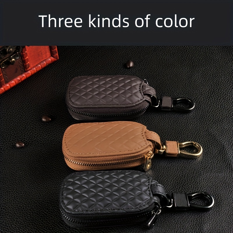 2 Pieces Universal Car Key Case Leather Car Key Chain Case Holder Key Fob  Protector Car Key Fob Cover Case with Metal Hook and Zipper for Remote