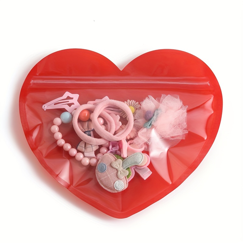 

100pcs, Love Bag Cartoon Cute Gift Packaging Bag, Transparent Love Zipper Ziplock Bag, Jewelry Stationery Hairpin Storage Bag, Valentine's Day Chocolate Sub-packaging Bag
