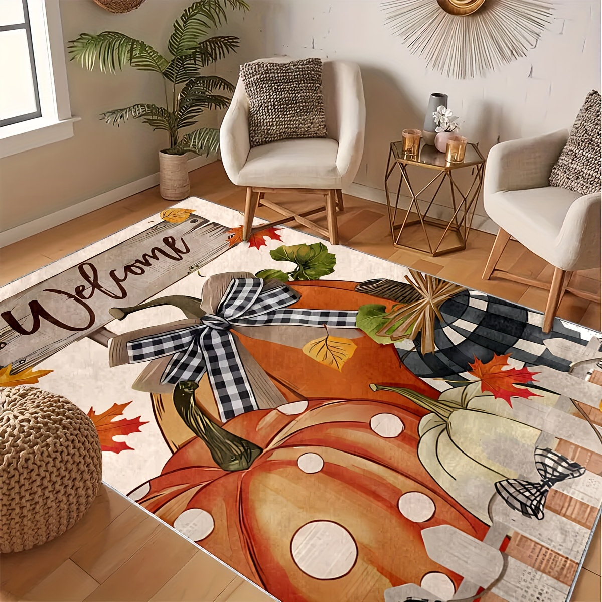  Indoor Door Mat Kitchen Rug,Pumpkins Thanksgiving Farm