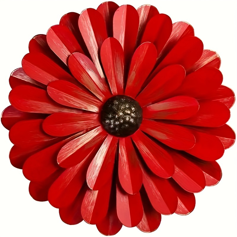 

1pc Large Red Metal Flower Wall Decor, Flower Art Wall Hanging For Home Bedroom Garden Indoor Outdoor Room Decor, Holiday Decor, Outdoor Decor, Yard Decor