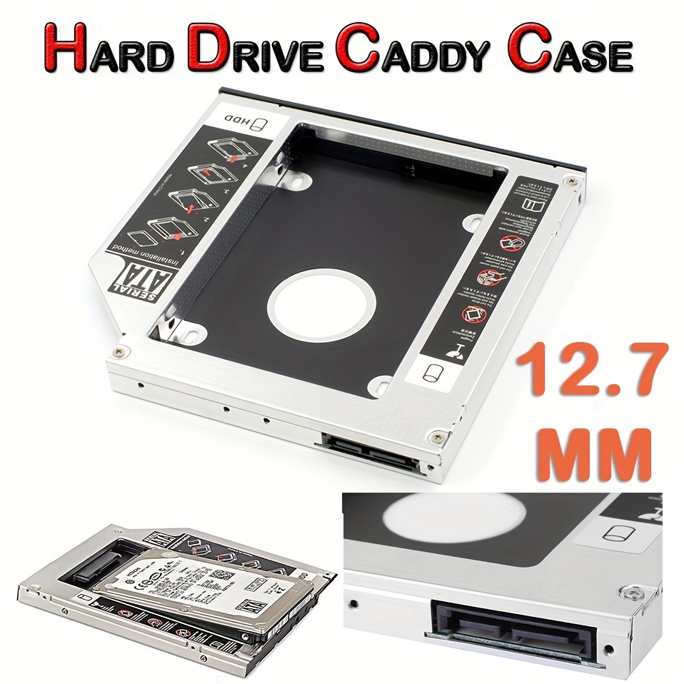 Caddy 12.7mm Aluminum 2nd Hard Disk Drive Caddy Case Adapter for Universal  Laptop CD/DVD-ROM Optical Bay (12.7MM)