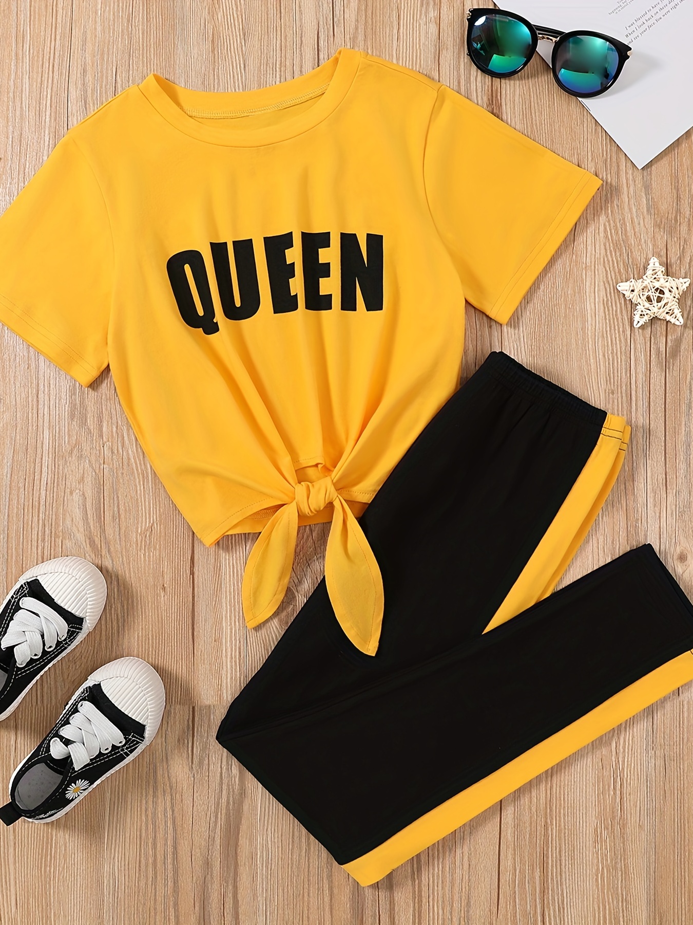 SHEIN Teenage Girls' Solid Color Casual Long Sleeve T-Shirt And Pants  2pcs/Set