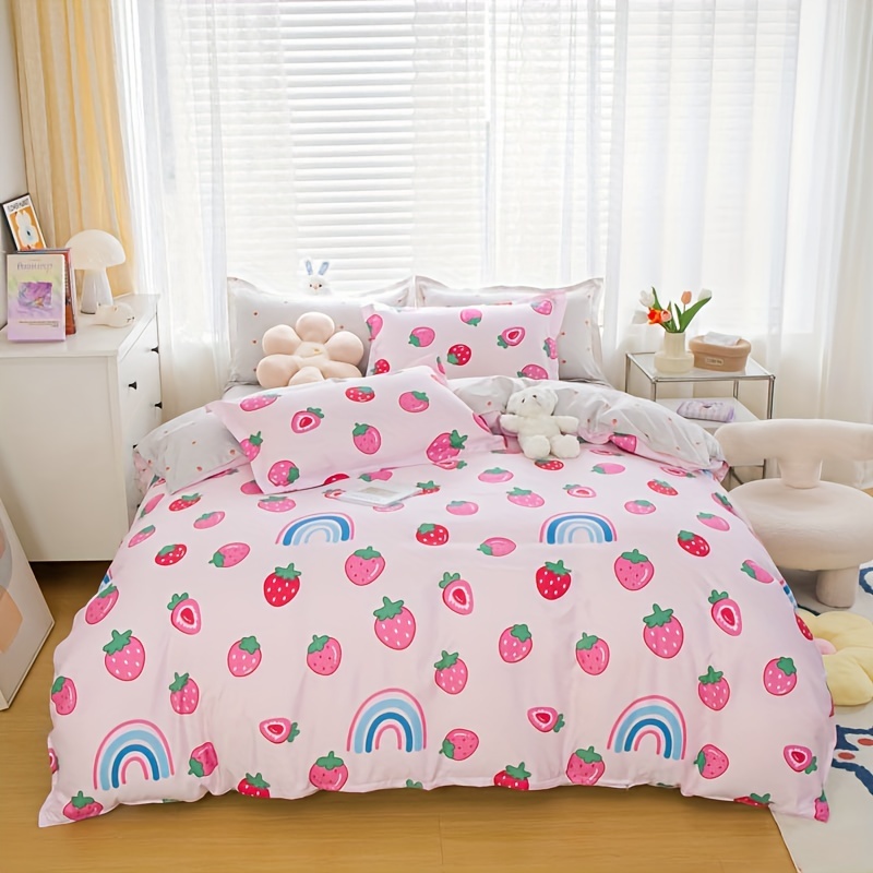 Cartoon Strawberry Fitted Sheet Set Non slip Warm Mattress - Temu