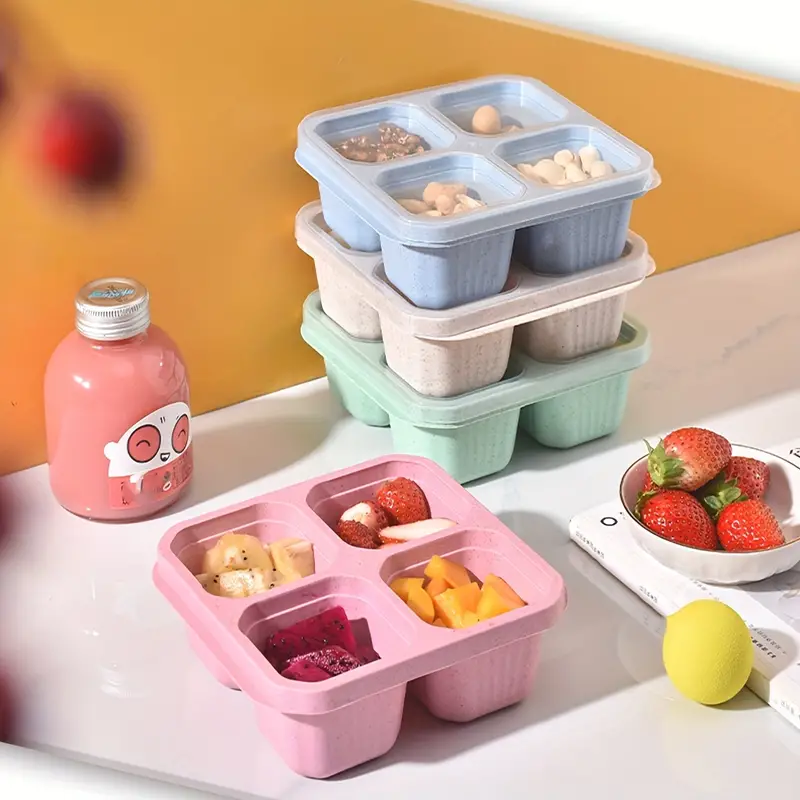 Snack Container With 4 Compartments Divided Bento Lunch Box - Temu