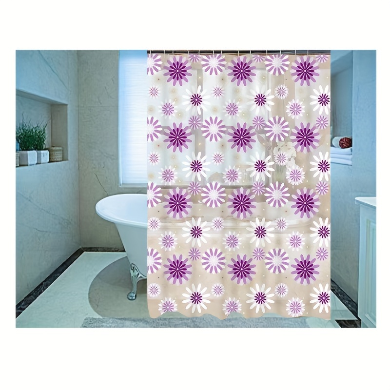 

1pc Purple Floral Printed Shower Curtain, Waterproof Peva Translucent Shower Curtain With 12 Hooks, Decorative Bathtub Partition Curtain, Bathroom Accessories