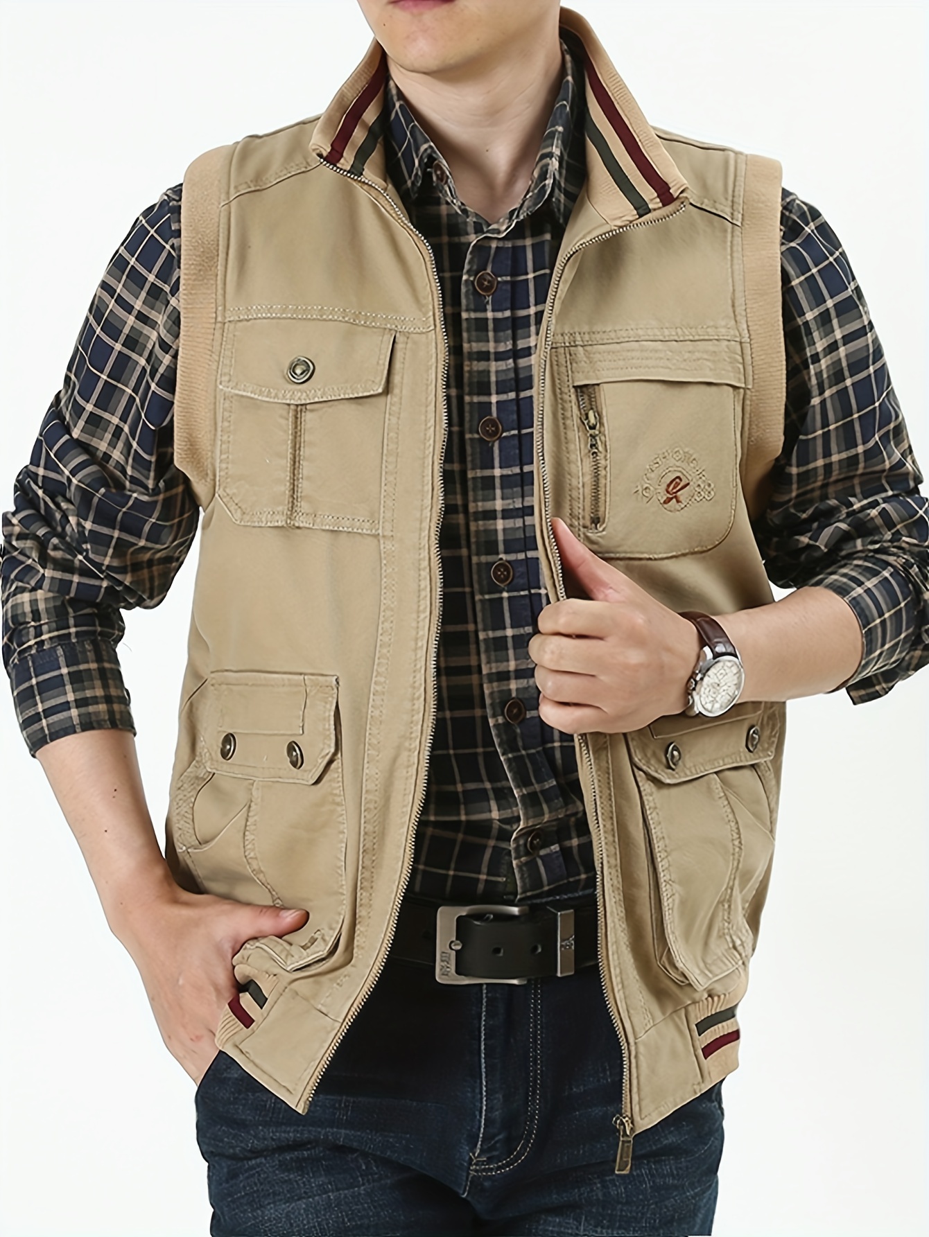 Men's Cotton Multi Pocket Cargo Vest Men's Casual Outwear - Temu