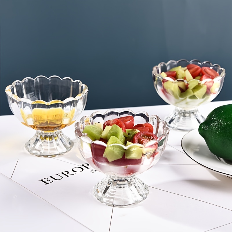Small Glass Bowls with Plastic Lids, 6.8 oz Clear Pudding Cups Fruits Dish Glass Containers for Salad, Sauces, Cereal, Dessert, Snacks, Refrigerator