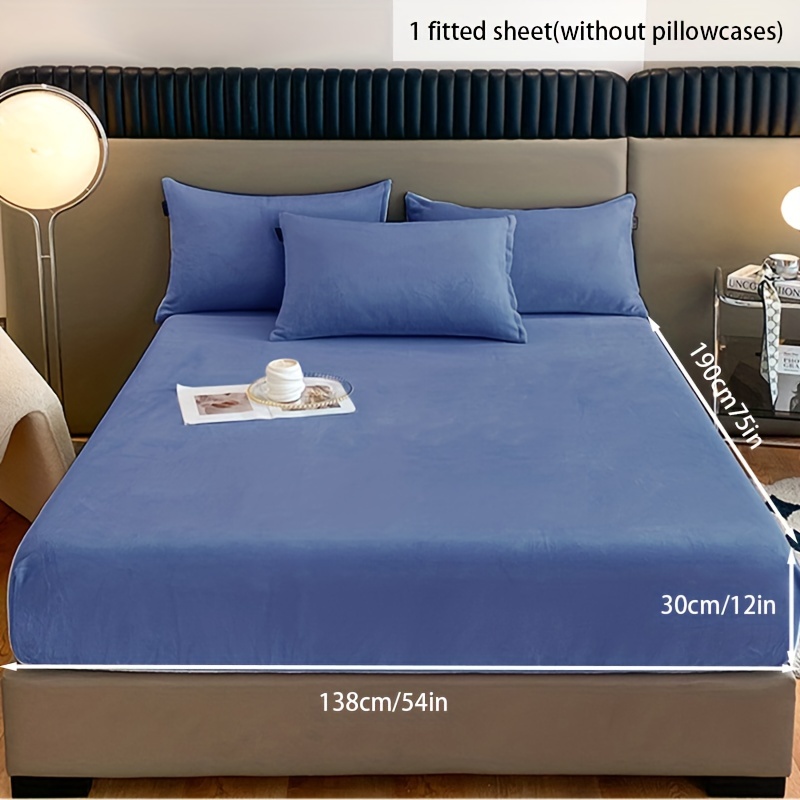  Sábanas de cama extra suaves acolchadas con sábana bajera  elástica, solo color sólido, funda de colchón para dormitorio, apartamento,  hotel (color azul neblina, tamaño: King 78.7 x 86.6 in) : Hogar