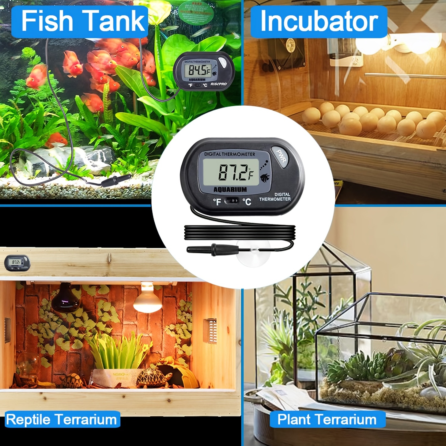 Aquarium Thermometer Digital Waterproof Easy Reading for Reptile Terrariums
