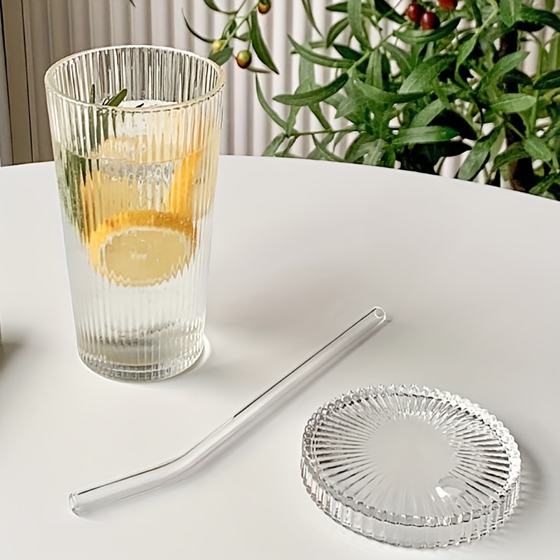 2sets Glass Cup With Straw & Lid, Minimalist Clear Cup & Straw & Lid Set  For Home