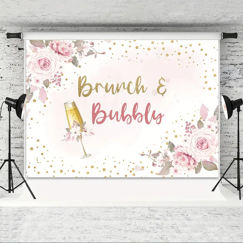 Brunch And Bubbles Bridal Shower Party Backdrop Floral Gold