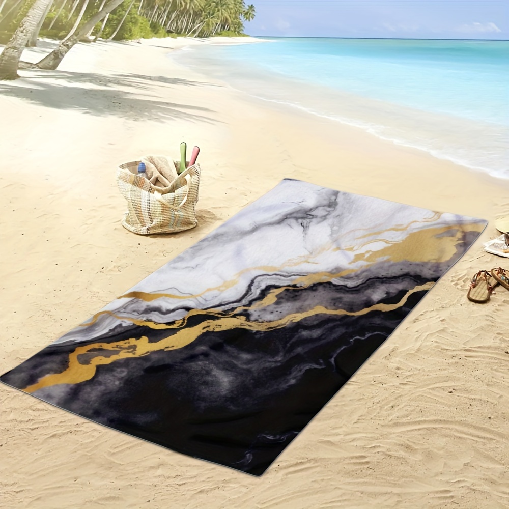 TEMU Toalla de Playa de Microfibra de Secado Rápido - , Diseño de Mármol Negro para Natación y Viajes, Lavable a Máquina