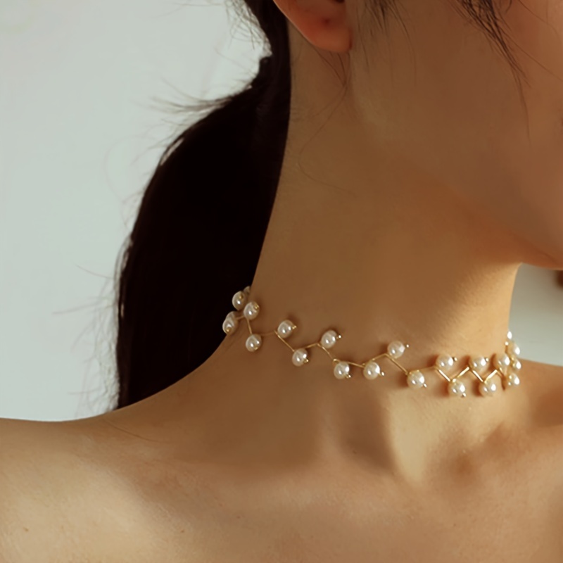 Vintage Handmade Baroque Faux Pearl Necklace Clavicle Chain Accessories for Women,Temu