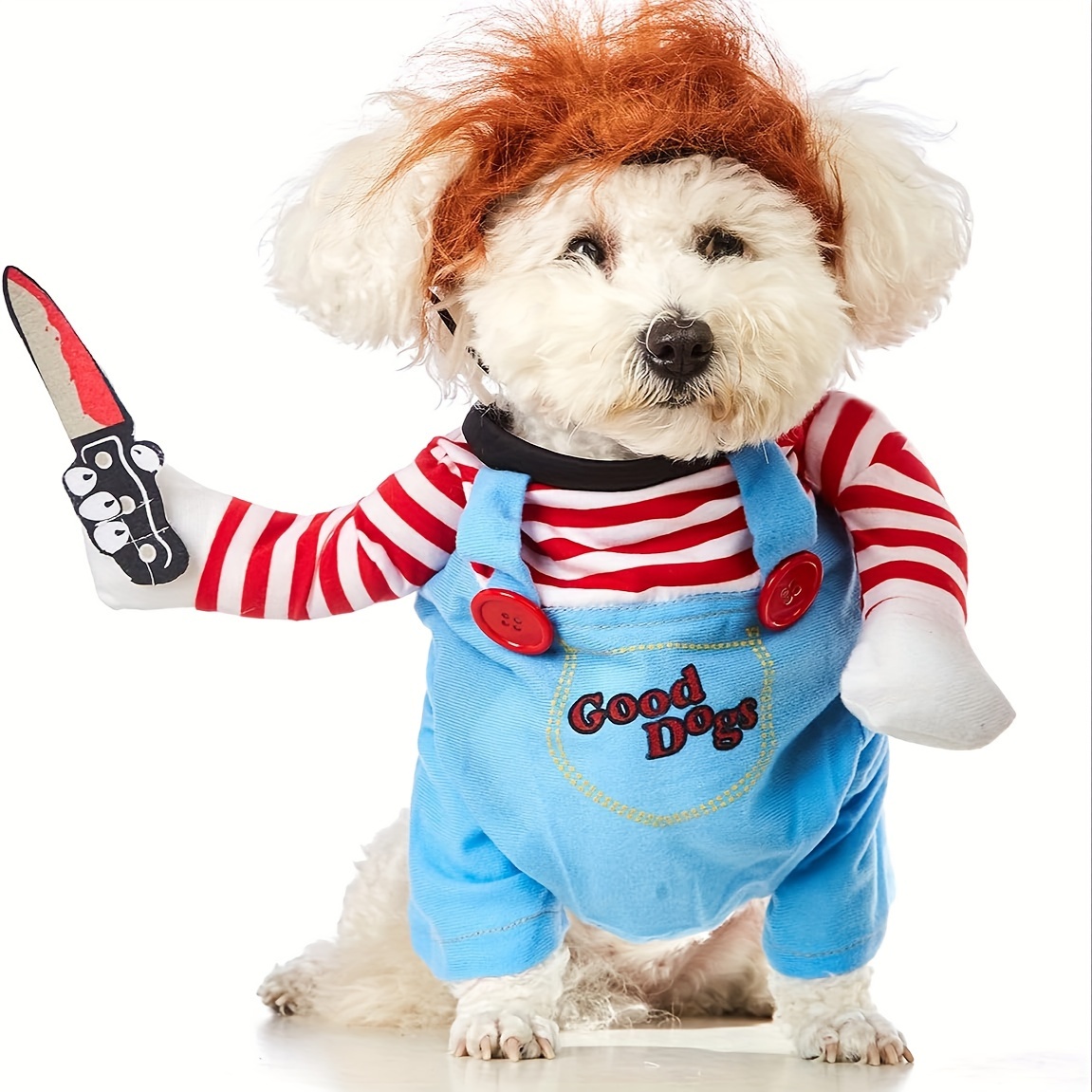 Halloween Deadly Doll Design Pet Dog Costume Halloween Clothes Wig And  Knife Novelty Funny Scary Props Outfit Apparel Accessories - Temu