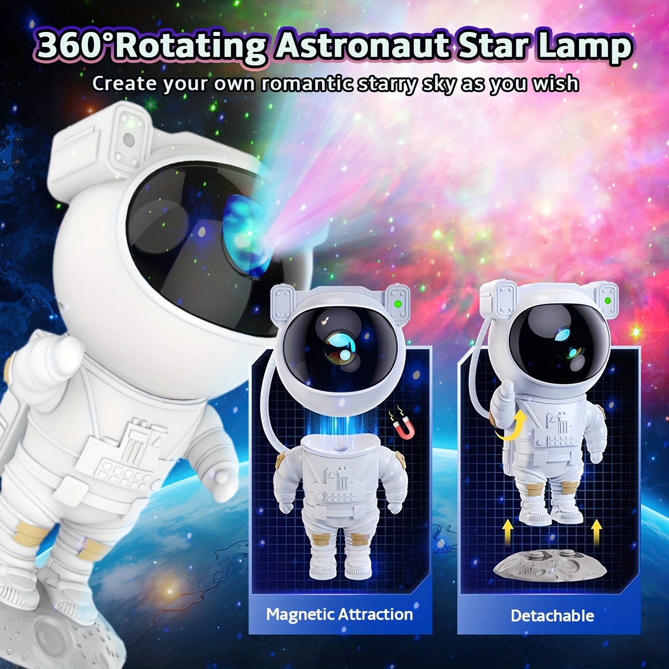 Mopzlink Astronaut Astro Alan Galaxy Projector Star Projector, Kids Night Light White