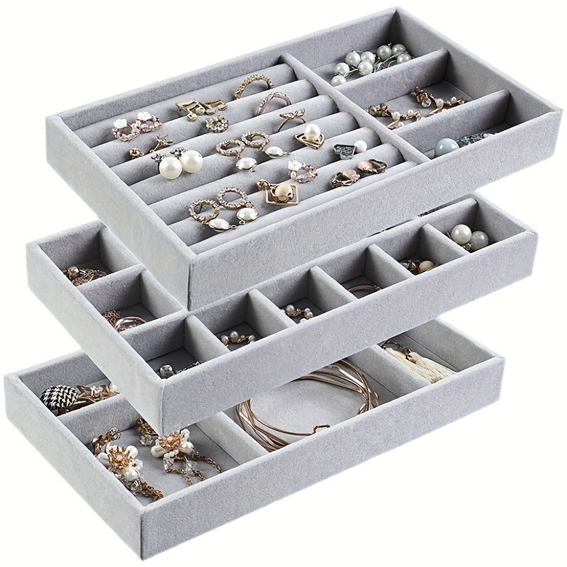 1pc velvet jewelry tray jewelry display stand stackable exquisite jewelry stand earring jewelry storage box portable ring earring necklace storage box jewelry box jewelry storage box details 7