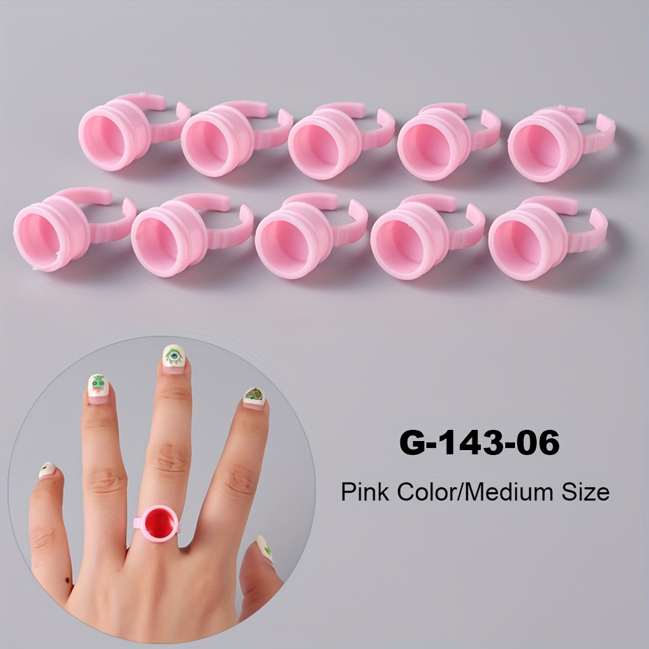 10pcs Pink Nail Art Rings Palette Container Gel Painting Manicure Tools