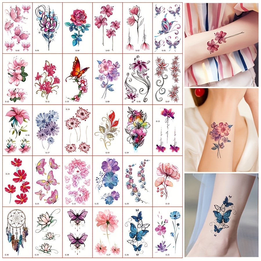 Adesivo De Tatuagem , 1 Folha Padrão Floral Tatuagens Temporárias Para  Mulheres , Adesivos De Tatuagem Adultos , Realista Tatuagem Flor , Para  Mulheres E Garotas