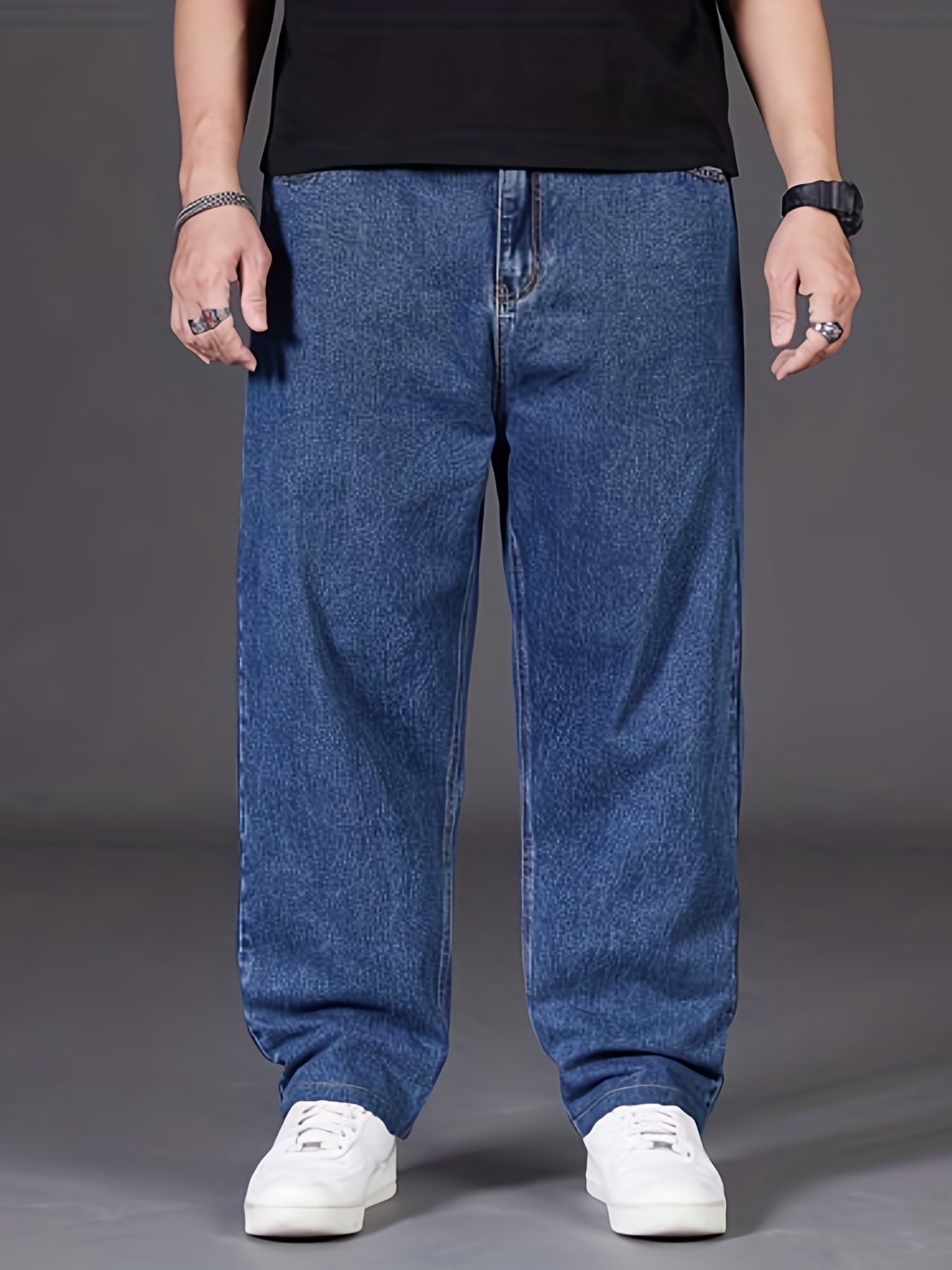 Men's Trendy Denim Jeans Casual Straight Leg Loose Pants - Temu Canada