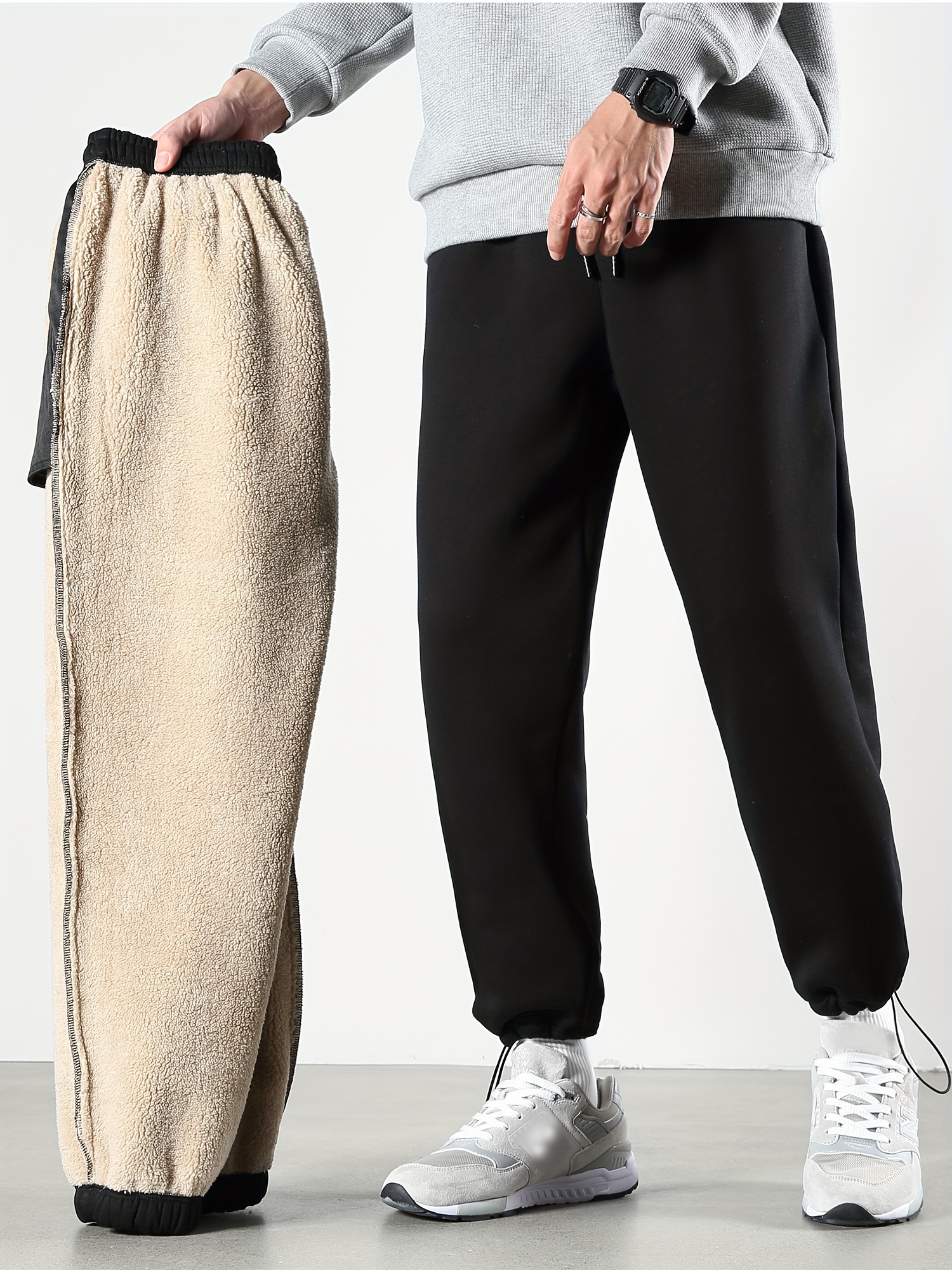 Drawstring Fuzzy Fleece Sweatpants Loose Fit Pants Men's Casual Joggers For  Men Winter Fall Running Jogging