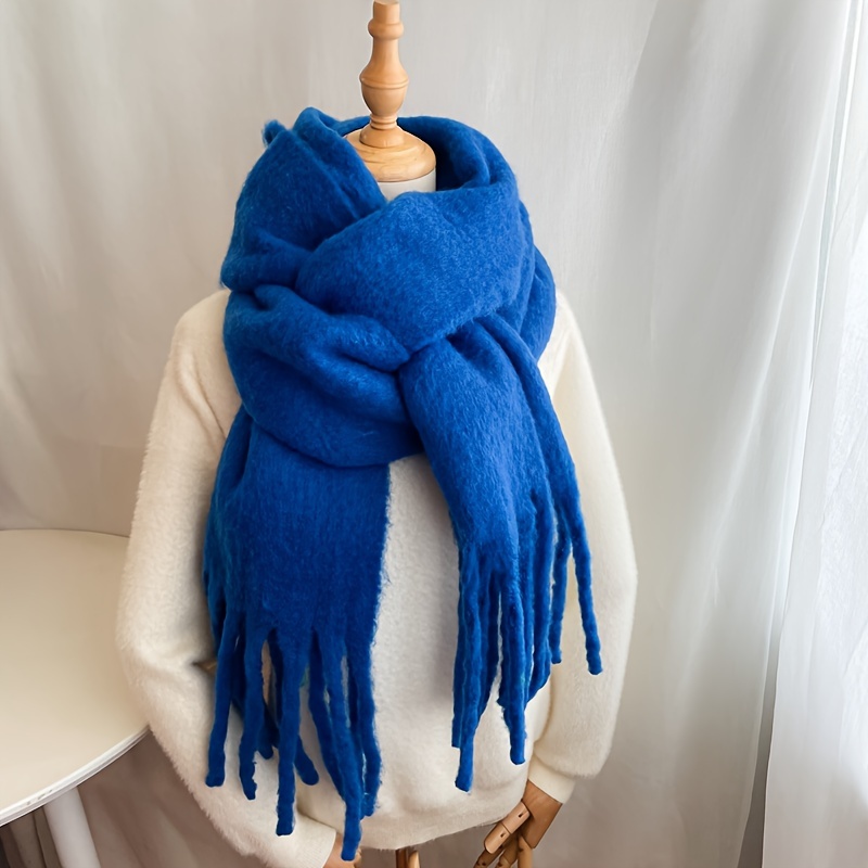 Temu Boho Contrast Color Striped Chunky Scarf Ladies Mohair Thickened Warm Tassel Long Scarf Autumn Winter Versatile Coldproof Daily Wear Wrapped Neck