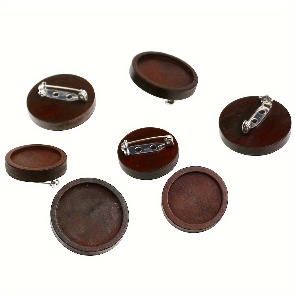 

10pcs Blank Brown Wooden Round Brooch Base With Brooch Pin For Jewelry Making